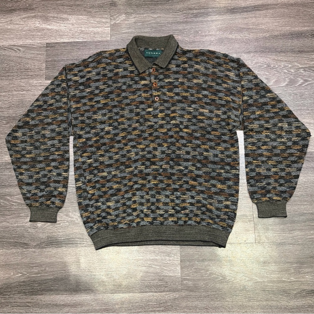 Tundra Canada Sweater Collared Long Sleeve Grandpa Vintage Brown Mens Large